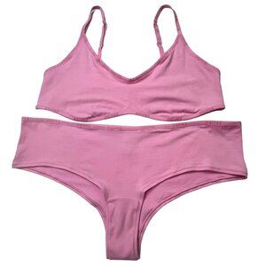SKIMS Cotton Logo Scoop Neck Bralette + Hipster Set NEW Bubblegum 4X